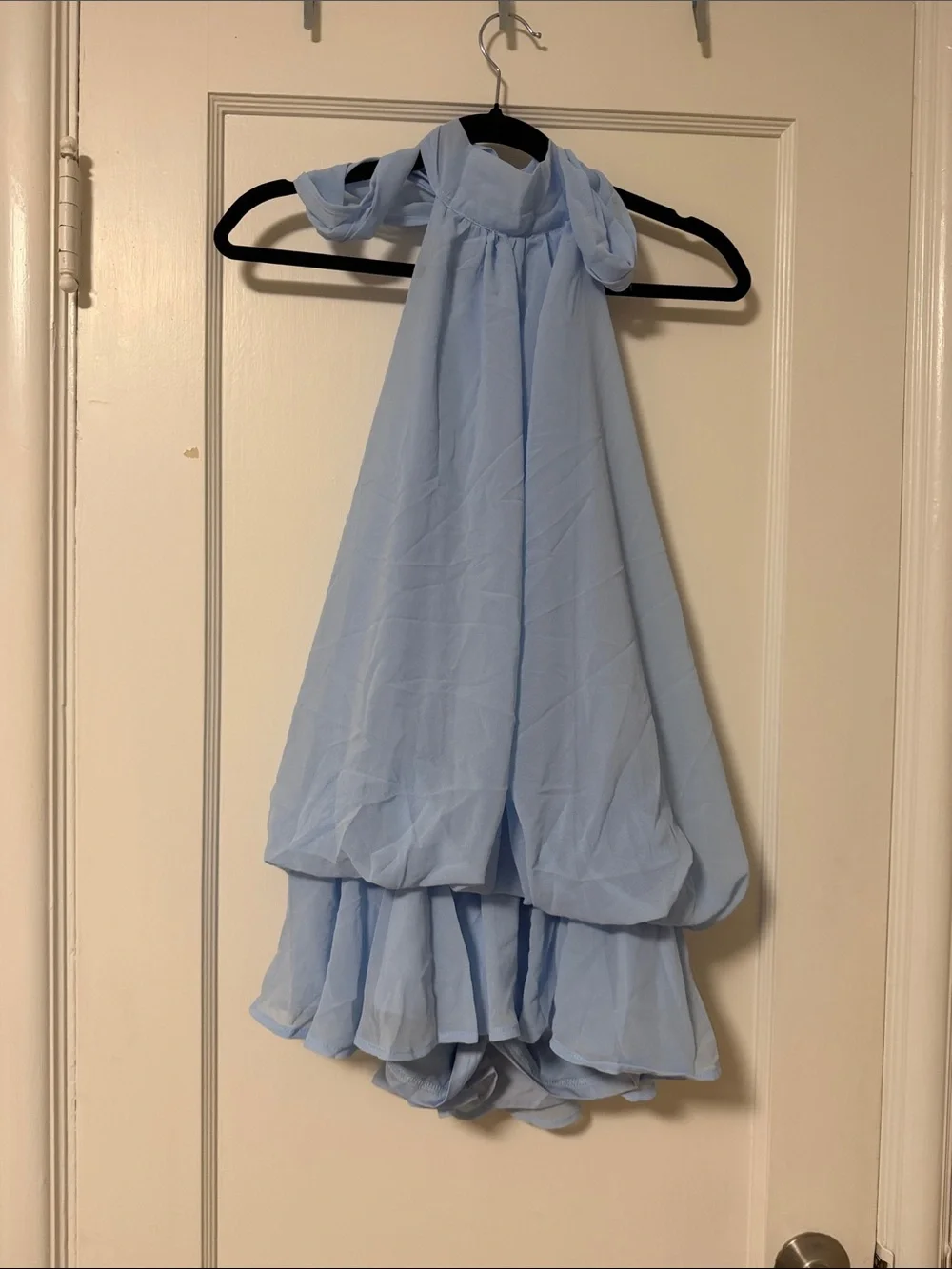 Women’s Light Blue Halter Ruffle Dress